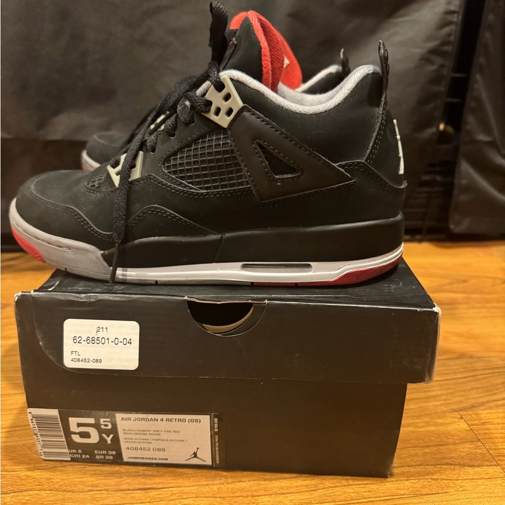Nike Air Jordan 4 Retro GS (GS) Bred Black 408452-089 Sz 5.5Y Women’s 7